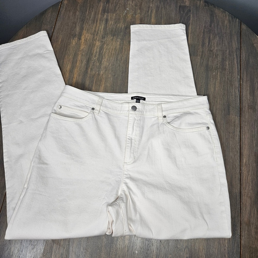 Eileen Fisher Womens 16 Jeans Straight Leg High Rise Undyed Organic Cotton Cream